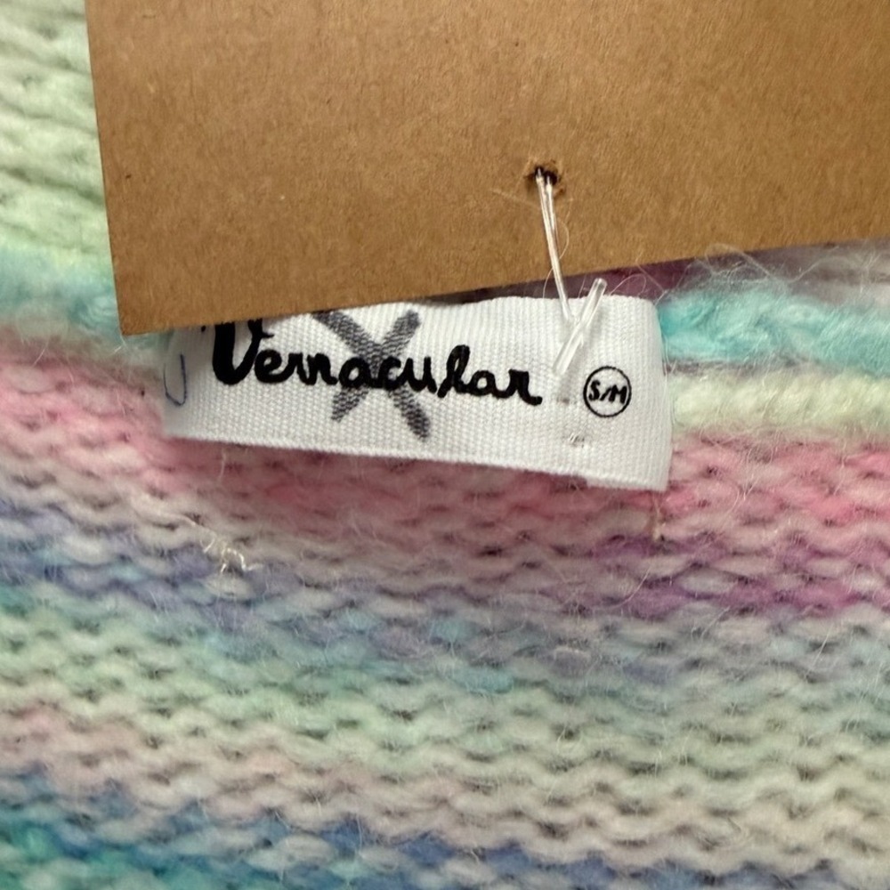 NWT Vernacular Pastel Rainbow Fringe Knit Button Front Cardigan S/M Soft Girl - Picture 6 of 8